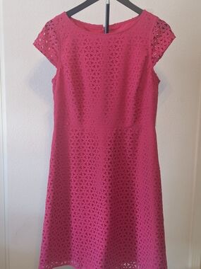 J. Crew Fuchsia Eyelet Midi Fit-and-Flare Dress Size 10